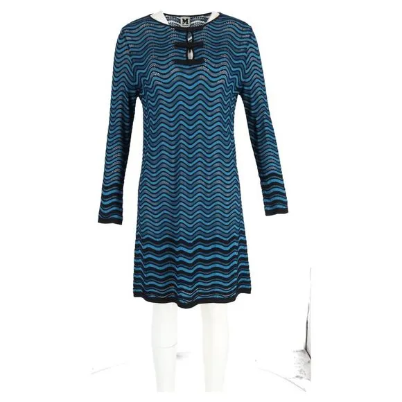 M Missoni Wave Knitted Bow Detail Mini Dress in Multicolor Viscose