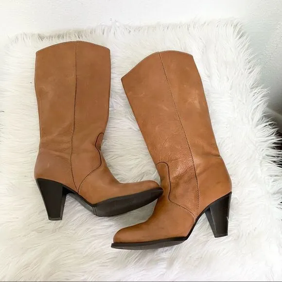 Madewell Davos Gomma Tan Italian Leather 87696 Heeled Boots 8.5