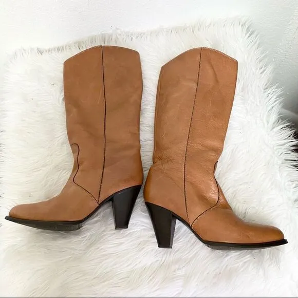 Madewell Davos Gomma Tan Italian Leather 87696 Heeled Boots 8.5