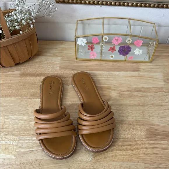 Madewell The Addie Leather Slide Sandals Tan Brown Size 10 Boho Summer Beach