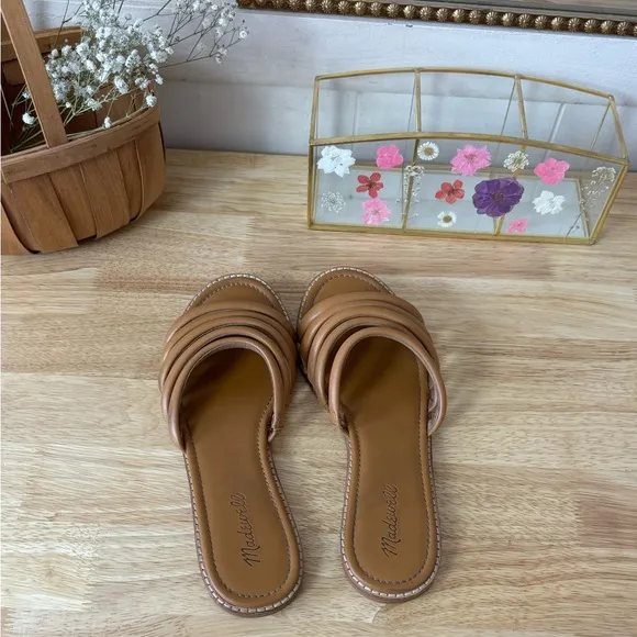 Madewell The Addie Leather Slide Sandals Tan Brown Size 10 Boho Summer Beach