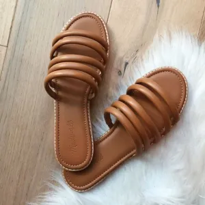 Madewell The Addie Leather Slide Sandals Tan Brown Size 10 Boho Summer Beach