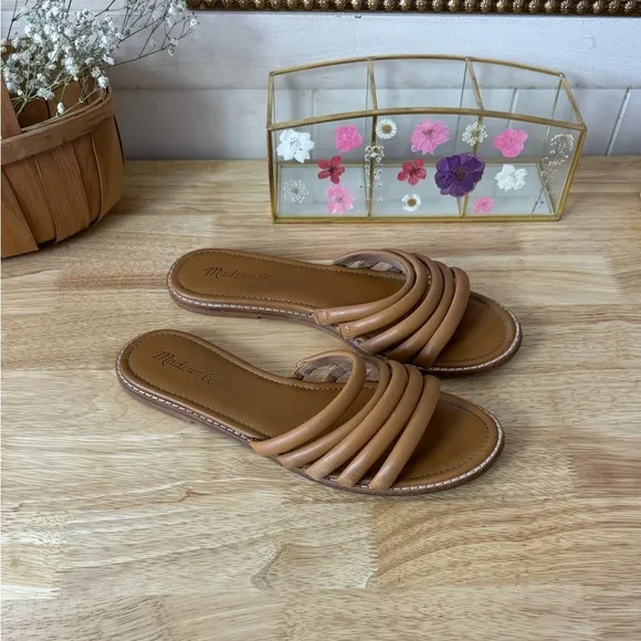 Madewell The Addie Leather Slide Sandals Tan Brown Size 10 Boho Summer Beach