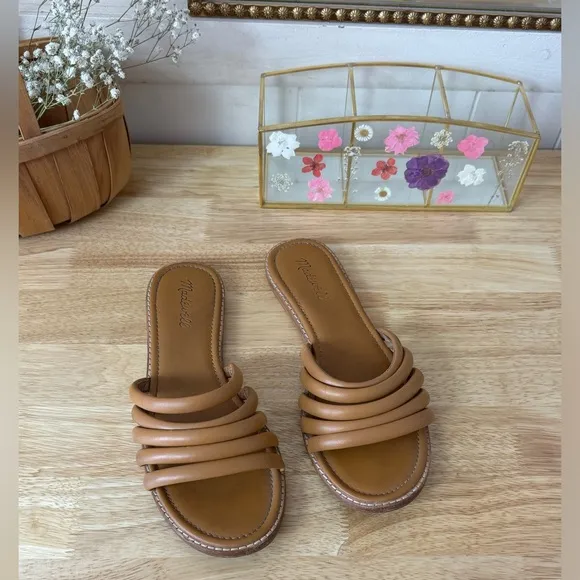 Madewell The Addie Leather Slide Sandals Tan Brown Size 10 Boho Summer Beach