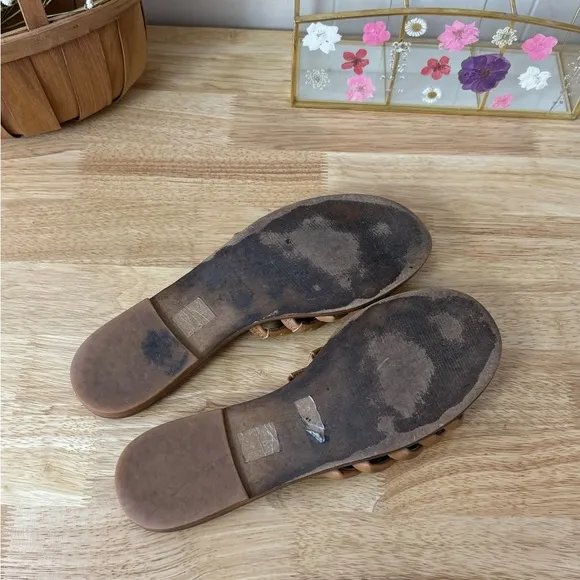 Madewell The Addie Leather Slide Sandals Tan Brown Size 10 Boho Summer Beach