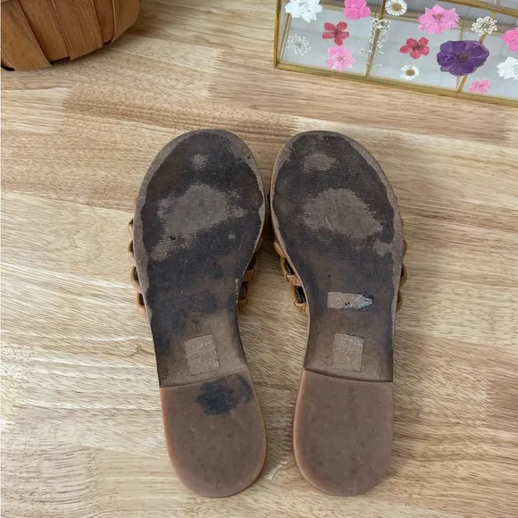 Madewell The Addie Leather Slide Sandals Tan Brown Size 10 Boho Summer Beach