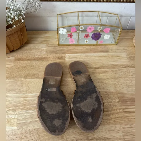 Madewell The Addie Leather Slide Sandals Tan Brown Size 10 Boho Summer Beach