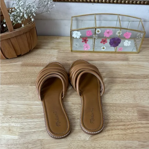 Madewell The Addie Leather Slide Sandals Tan Brown Size 10 Boho Summer Beach
