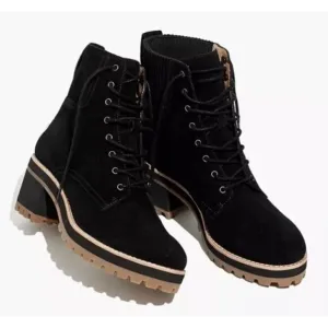 Madewell The Lorelei Sz 6 Womens Lace-Up Stacked Heel Leather Black Combat Boots