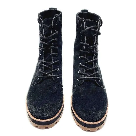 Madewell The Lorelei Sz 6 Womens Lace-Up Stacked Heel Leather Black Combat Boots