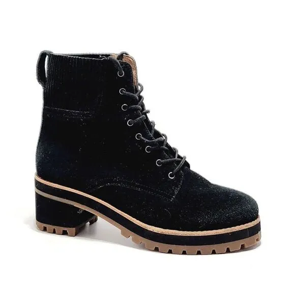 Madewell The Lorelei Sz 6 Womens Lace-Up Stacked Heel Leather Black Combat Boots