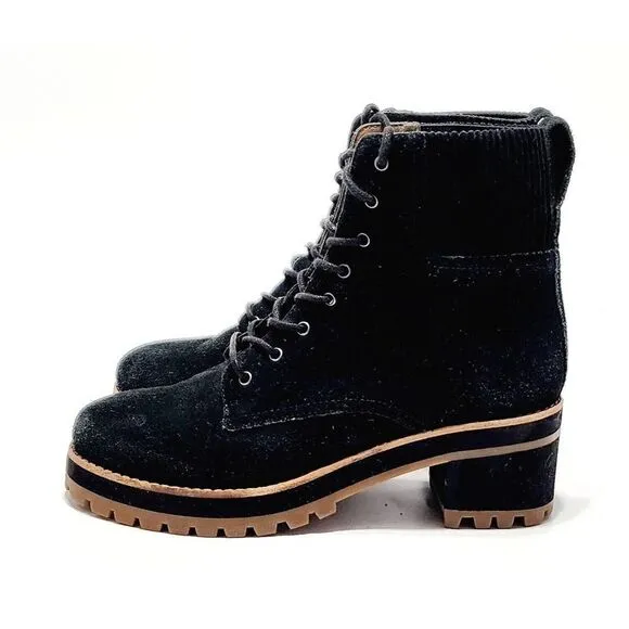 Madewell The Lorelei Sz 6 Womens Lace-Up Stacked Heel Leather Black Combat Boots