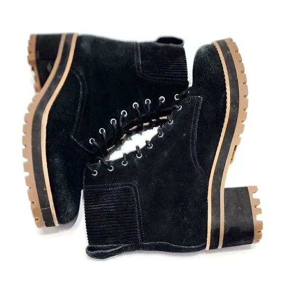 Madewell The Lorelei Sz 6 Womens Lace-Up Stacked Heel Leather Black Combat Boots