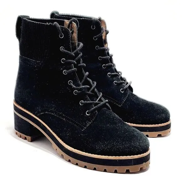 Madewell The Lorelei Sz 6 Womens Lace-Up Stacked Heel Leather Black Combat Boots