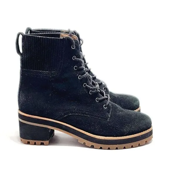 Madewell The Lorelei Sz 6 Womens Lace-Up Stacked Heel Leather Black Combat Boots