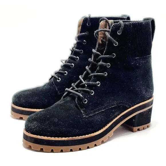 Madewell The Lorelei Sz 6 Womens Lace-Up Stacked Heel Leather Black Combat Boots
