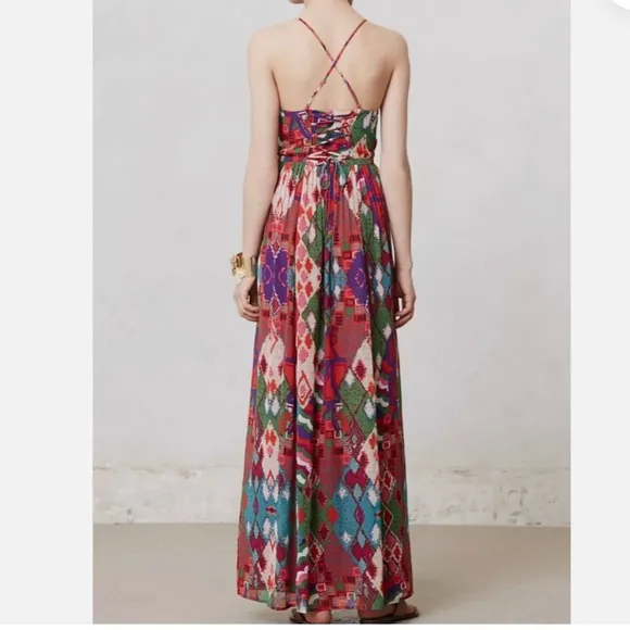 Maeve by Anthropologie Boho Tarana Aztec Printed Halter Maxi Dress Size 6 EUC