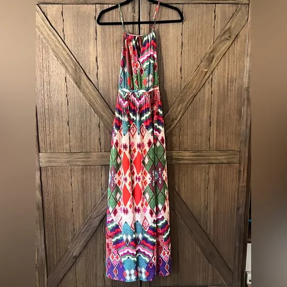 Maeve by Anthropologie Boho Tarana Aztec Printed Halter Maxi Dress Size 6 EUC