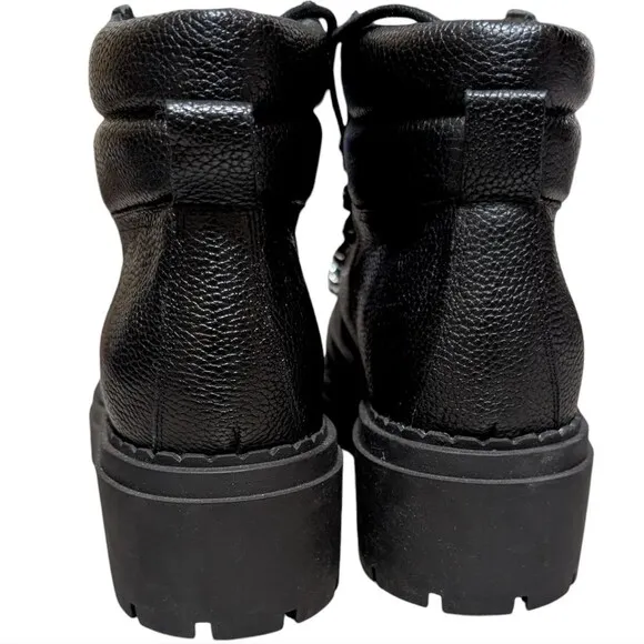 Marc Fisher black leather boot size 10M hiking lug sole faux shearling Nairy