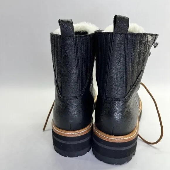 Marc Fisher LTD  Izzie Shearling-Lined Leather Work Boots SIze 9.5 M Black