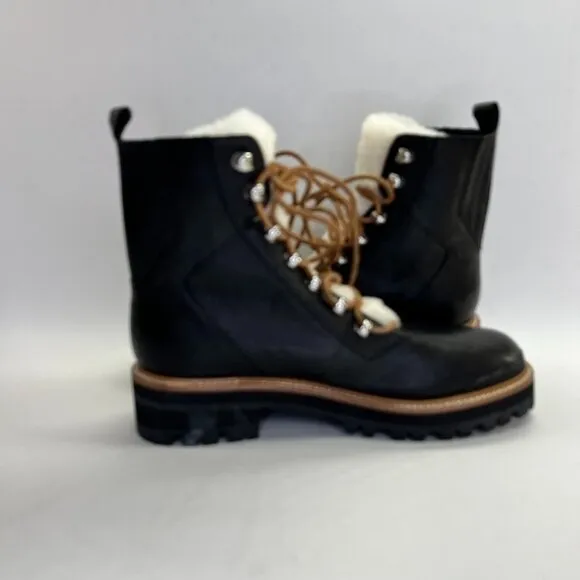 Marc Fisher LTD  Izzie Shearling-Lined Leather Work Boots SIze 9.5 M Black