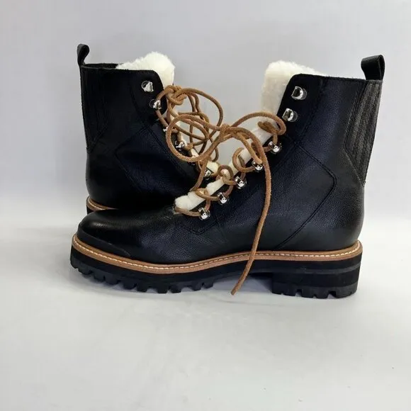 Marc Fisher LTD  Izzie Shearling-Lined Leather Work Boots SIze 9.5 M Black
