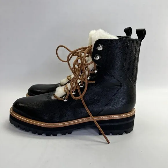 Marc Fisher LTD  Izzie Shearling-Lined Leather Work Boots SIze 9.5 M Black