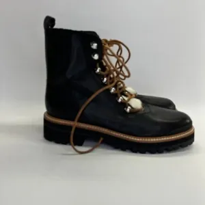 Marc Fisher LTD  Izzie Shearling-Lined Leather Work Boots SIze 9.5 M Black