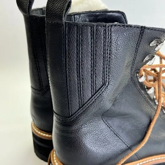 Marc Fisher LTD  Izzie Shearling-Lined Leather Work Boots SIze 9.5 M Black