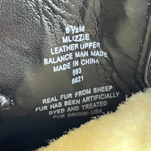 Marc Fisher LTD  Izzie Shearling-Lined Leather Work Boots SIze 9.5 M Black