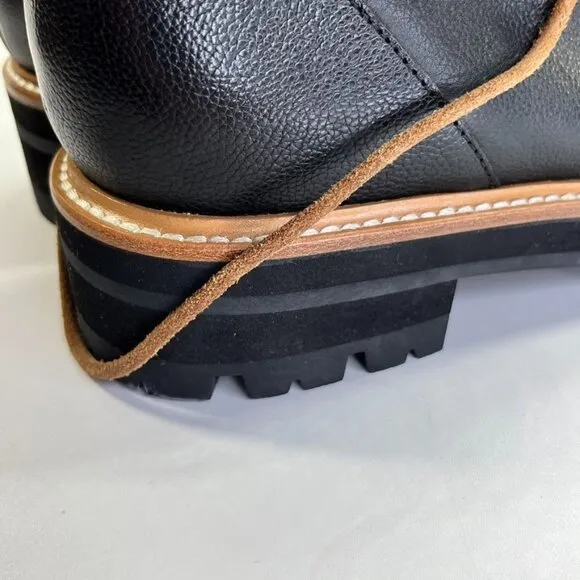 Marc Fisher LTD  Izzie Shearling-Lined Leather Work Boots SIze 9.5 M Black