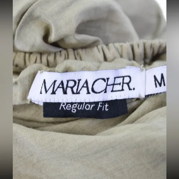 Maria Cher cotton silk neck leather strap braid khaki Halter Maxi Dress M