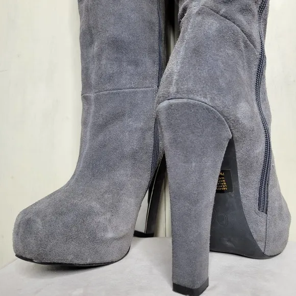 Mariah Carey Suede Faux Fur Thigh High Platform Heel Boots✨️7