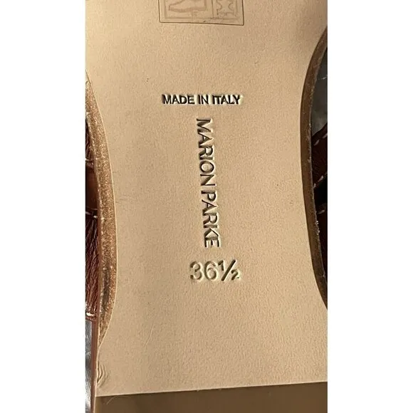 Marion Parke Womens Sz 36.5 Hayley Brown Calfskn Buckle Flat Slide Sandals NWOB