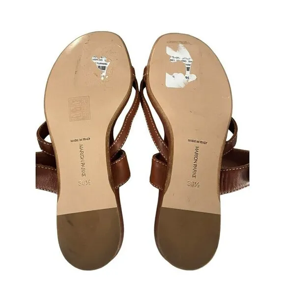 Marion Parke Womens Sz 36.5 Hayley Brown Calfskn Buckle Flat Slide Sandals NWOB