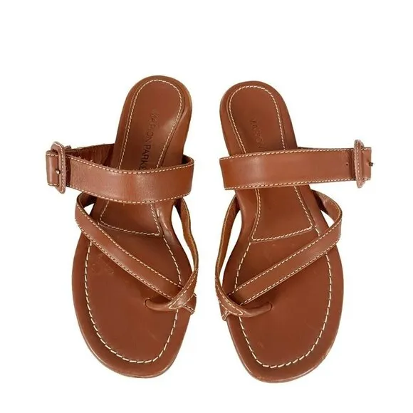 Marion Parke Womens Sz 36.5 Hayley Brown Calfskn Buckle Flat Slide Sandals NWOB