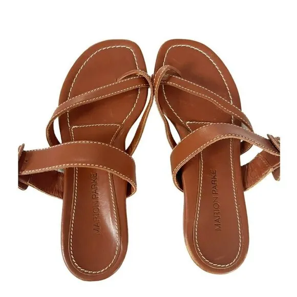Marion Parke Womens Sz 36.5 Hayley Brown Calfskn Buckle Flat Slide Sandals NWOB