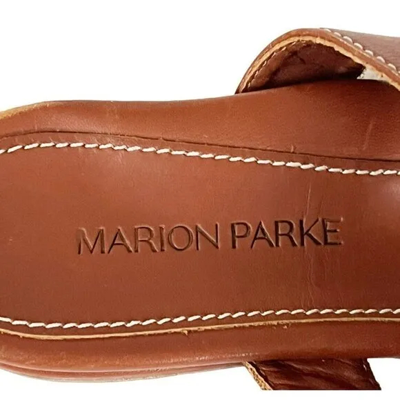 Marion Parke Womens Sz 36.5 Hayley Brown Calfskn Buckle Flat Slide Sandals NWOB