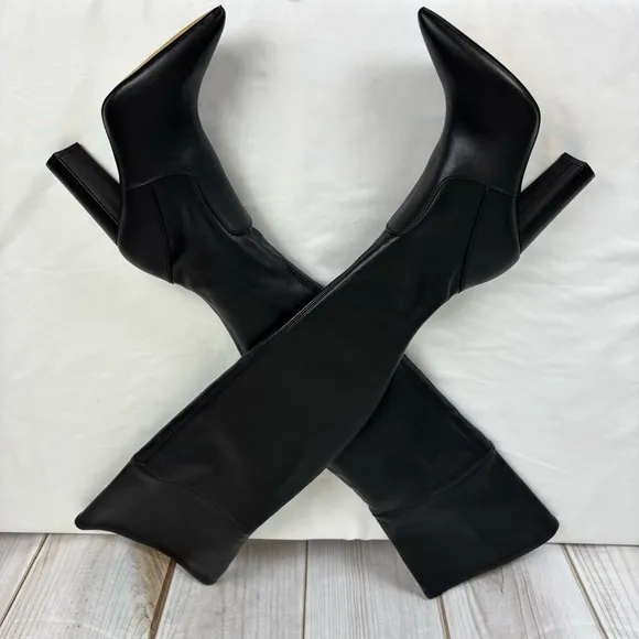 Mark Fisher Over The Knee Boots Pointed Toe Pull On OTK Chic Boot Black Size 5.5