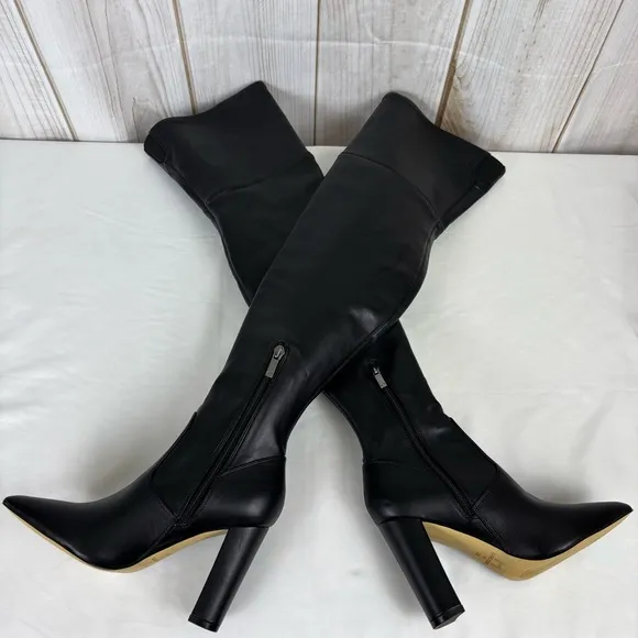 Mark Fisher Over The Knee Boots Pointed Toe Pull On OTK Chic Boot Black Size 5.5