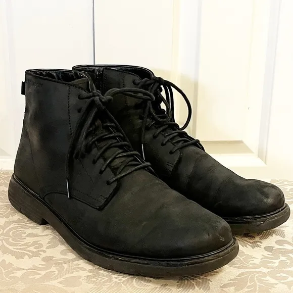Mark Nason Los Angeles black leather lace-up side zipper boots. Size Men's 10.5