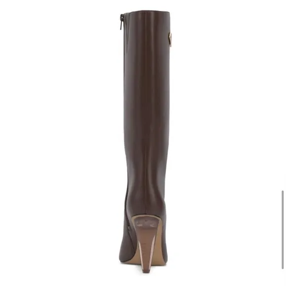 MATEO FOR INC Faux Leather CHARLOTTE Knee-high Boots Clear Heel Brown NIB 🤎❤️‍🔥