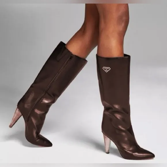 MATEO FOR INC Faux Leather CHARLOTTE Knee-high Boots Clear Heel Brown NIB 🤎❤️‍🔥