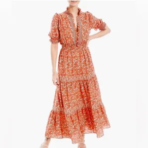 Max Studio Crepe Smocked Waist Ruffle V-Neck Maxi Dress Size Large