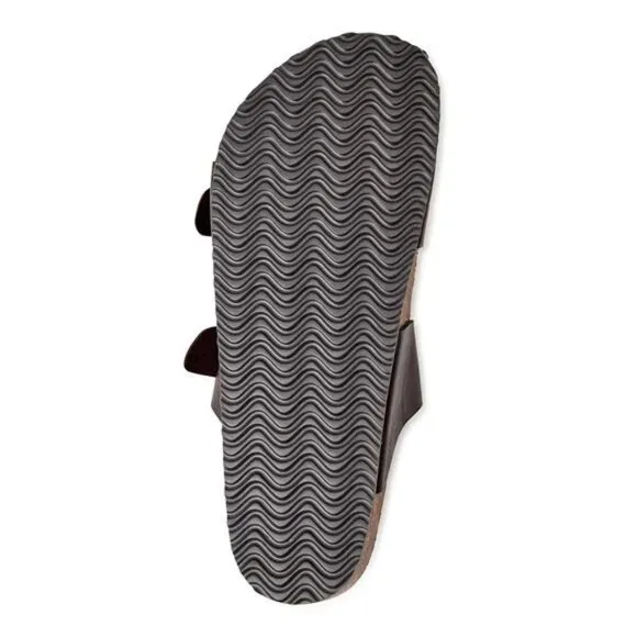 Men's Brown Hip Strap Sandals, Casual Slide-On Style Twin Buckle Accents Size 12