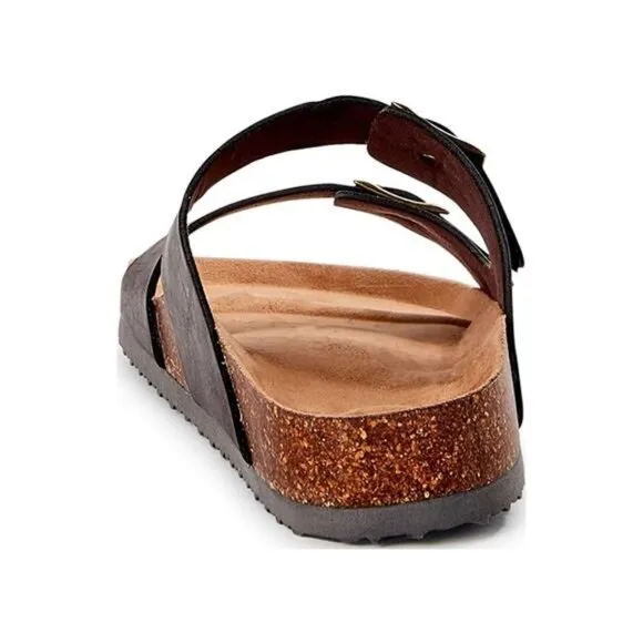 Men's Brown Hip Strap Sandals, Casual Slide-On Style Twin Buckle Accents Size 12