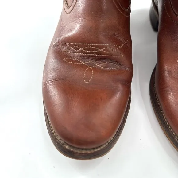 Mens Brown Round Toe Leather Cowboy Boots 10D