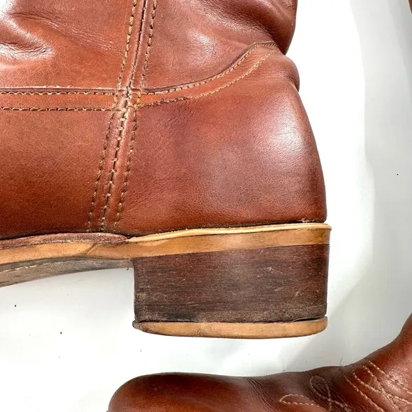 Mens Brown Round Toe Leather Cowboy Boots 10D