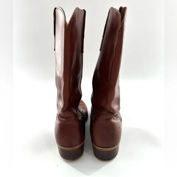 Mens Brown Round Toe Leather Cowboy Boots 10D