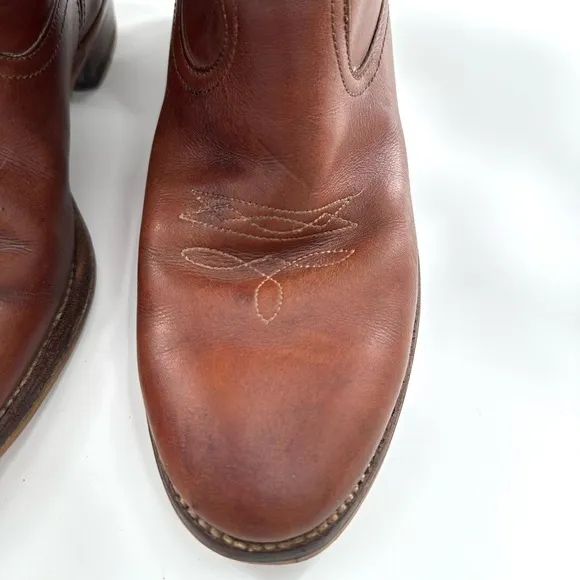 Mens Brown Round Toe Leather Cowboy Boots 10D